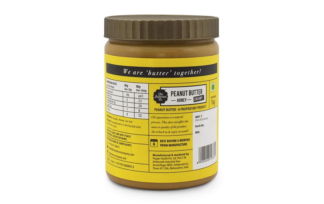 The Butternut Co. Honey Peanut Butter, Creamy   Plastic Jar  1 kilogram